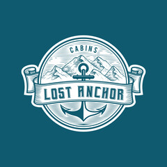 illustration mountains and anchor logo emblem
