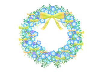 ネモフィラとリボンのカラーイラスト