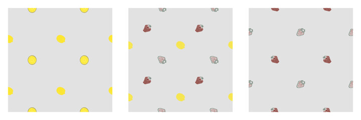 seamless pattern with lemons and strawberries on a white background.