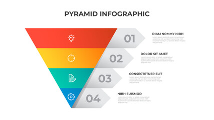 4 points of pyramid list diagram, triangle segmented level layout, infographic element template vector