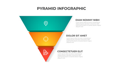 3 points of pyramid list diagram, infographic element template vector, segmented triangle level layout