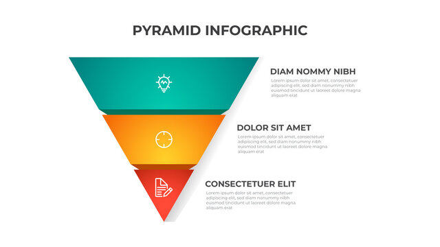 3 points of pyramid list diagram, infographic element template vector, segmented triangle level layout