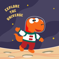 Cute dinosaur exploring the red planet. Mission to search for traces of life. Creative vector childish background for fabric, textile, nursery wallpaper, poster, brochure. and other decoration.