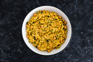 vegan potato chickpea spinach curry, healthy plant-based food