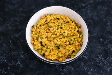 vegan potato chickpea spinach curry, healthy plant-based food