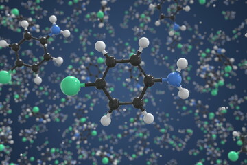 4-chloroaniline molecule. Ball-and-stick molecular model. Chemistry related 3d rendering