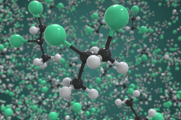 Molecule of 2-bromo-1-chloropropane, ball-and-stick molecular model. Science related 3d rendering