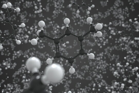 1,3-dimethylbenzene molecule, ball-and-stick molecular conceptual model. Scientific 3d rendering © Alexey Novikov