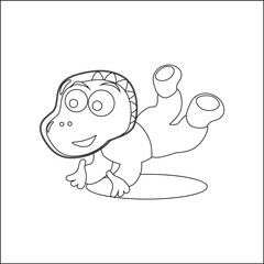 Funny dino astronaut in space. Dinosaur in outer space. Vector hand-drawn coloring children's illustration. Creative vector Childish design for kids activity colouring book or page.