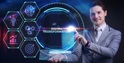 Concept of digitization of business processes and modern technology. Digital transformation.