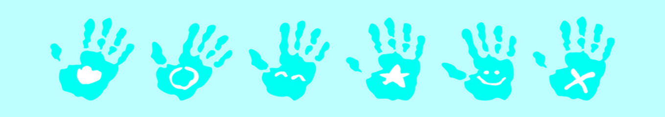 set of hand print cartoon icon design template with various models. vector illustration isolated on blue background