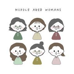 中年女性のイラストセット