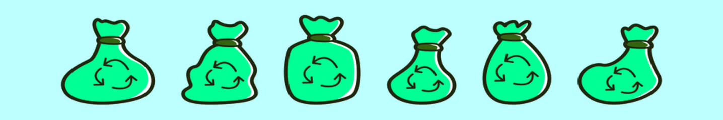 set of rubbish bag cartoon icon design template with various models. vector illustration isolated on blue background