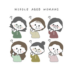 ハテナ？な中年女性のイラストセット