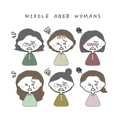 困った顔の中年女性イラストセット