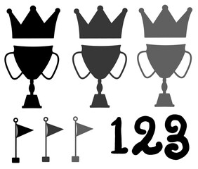 王冠と旗と順位のシルエット