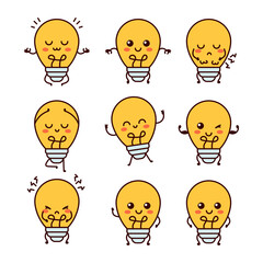 Cute funny light bulb, lamp character. Vector flat line cartoon kawaii character illustration icon.