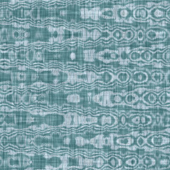 Aegean teal tonal geo patterned linen texture background. Summer coastal living style home decor fabric effect. Sea green wash grunge distressed mottled grid. Decorative textile seamless pattern
