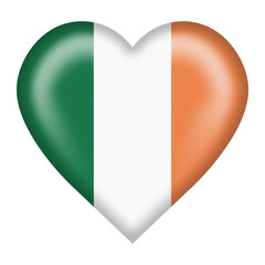 Republic of Ireland flag heart button isolated on white with clipping path 3d illustration