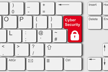 Cyber security lock concept PC computer keyboard 3d illustration