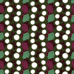 Holiday 2020 pearls ribbons and gift box on dark green background