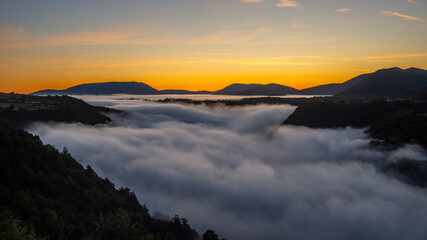 foggy sunrise in the mountains