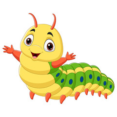 Cartoon happy caterpillar on white background © tigatelu