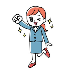 やる気のあるスーツを着た女性のイラスト