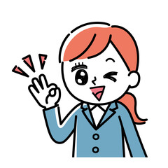 OKポーズをしているスーツを着た女性のイラスト