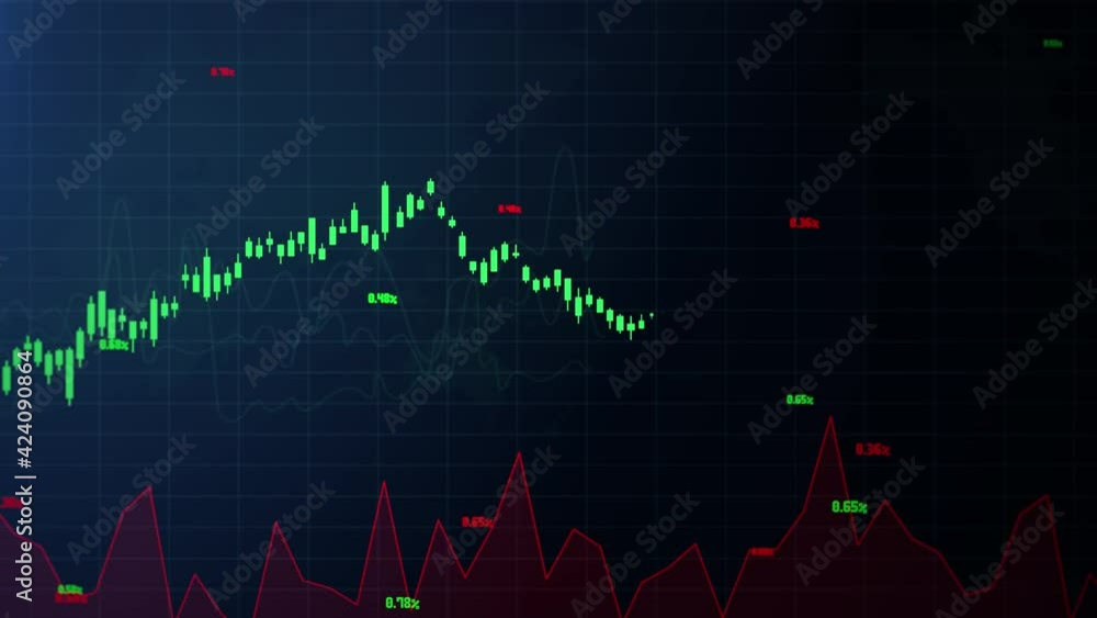 Poster abstract background with animation of growing charts and flowing counters of numbers. financial figu