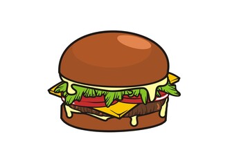 .Hamburger. Simple flat illustration with black outline.