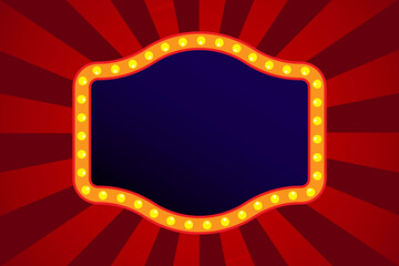 Blue retro blank american electric in retro style. Glowing blue. Stock vector image. EPS 10.