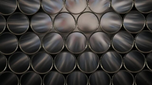 Abstract background of steel pipes stacked on a pallet