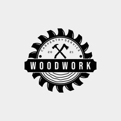 carpentry house vintage badge logo vector template illustration design. hipster classic woodwork, joinery, craft logo concept