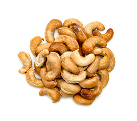 Roasted cashew nuts isolated on white background