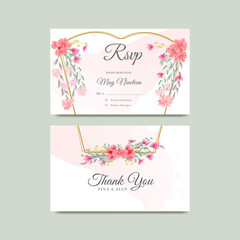 Fototapeta na wymiar save the date watercolor floral Frame wreath with bouquet Thanks Card