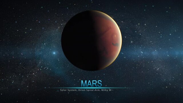 The planet Mars presented in high resolution against a background of the starry sky.