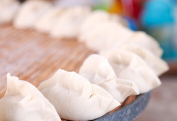 A row of dumplings