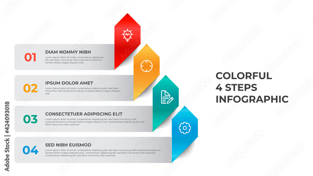 Poster 4 points of list diagram, pyramid steps with arrow layout, infographic element template vector