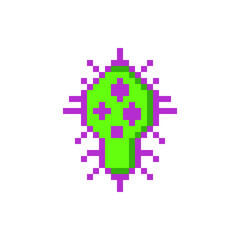 Bacteria pixel art icon. Bacterium or microbe sign. Micro organisms, virus, germs and bacilli. Medicine infection symbol. Observation in the microscope.  Isolated vector illustration. Design for logo.
