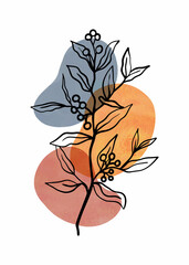 Abstract Botanical Wall Art with Abstract Leaves, set. Boho botanical branch with leaves art for wall decoration, postcard or brochure design. Vector illustration.