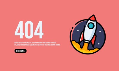 Oops 404 Page Interface Design with Rocket Ship Vector Illustration
