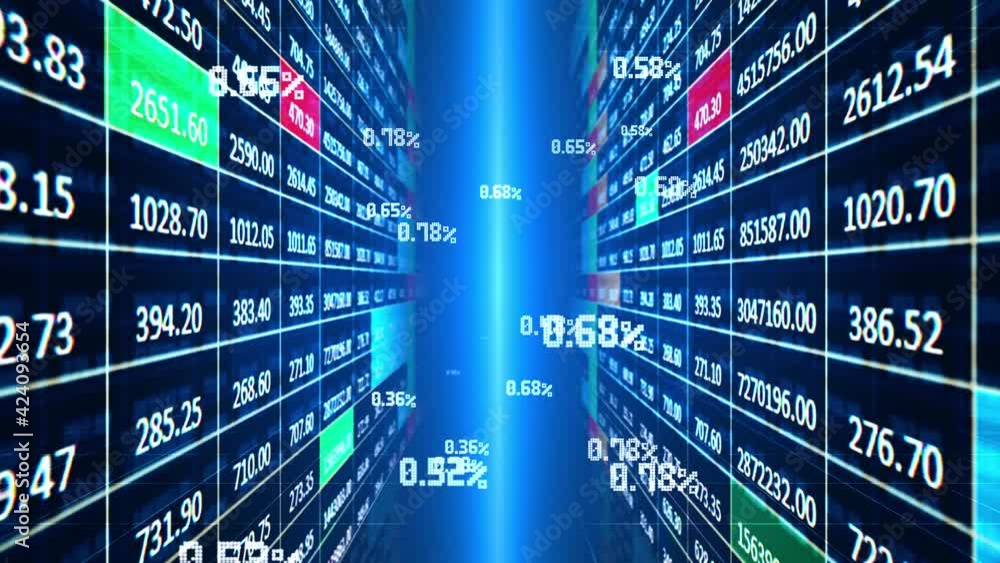 Poster the wall of forex trading with graphs and charts in graphic motion with foreign currency symbols. ca