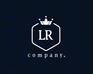 Elegant letter LR, L or S crown logo enclosed in a hexagon. Calligraphy, royal style monogram. The vintage emblem for book design, brand name, business card, restaurant, boutique, hotel, cafe, badge