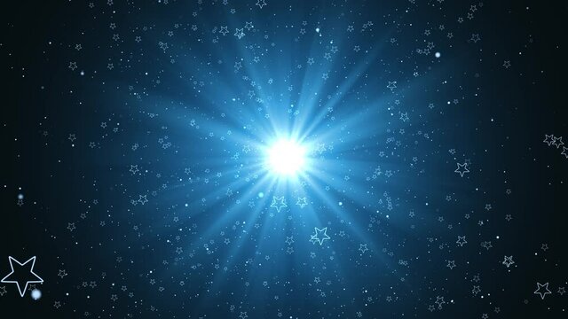 Award lights Animation with Blue shine light and Blue particle glittering flowing looped, background for scene logo titles in award, music, wedding, anniversary, party and all grand presentation.