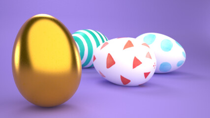 Decorated easter eggs on colorful background - 3d composition