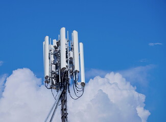 Telecommunication tower of 4G and 5G cellular. Macro Base Station. 5G radio network...