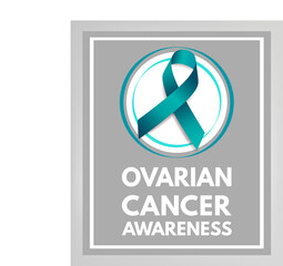 World ovarian cancer awareness day concept. Banner template with teal ribbon and text.  Vector illustration.