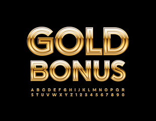 Vector elite Sign Gold Bonus. Luxury trendy Font. Chic Alphabet Letters, Numbers and Symbols.