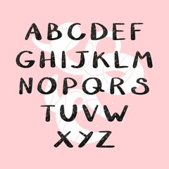 Hand drawn English alphabet isolated on abstract background. Use for Phrase constructing. Gold texture decorated letters. Abstraction. Vector illustration. Poster, print, card design. Font, lettering.